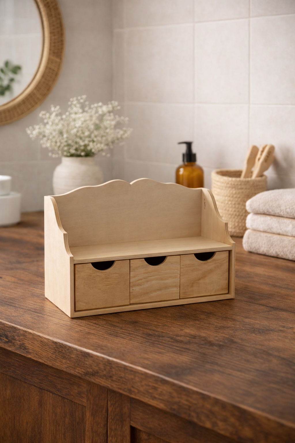 MASİF ÜÇ ÇEKMECELİ RAF